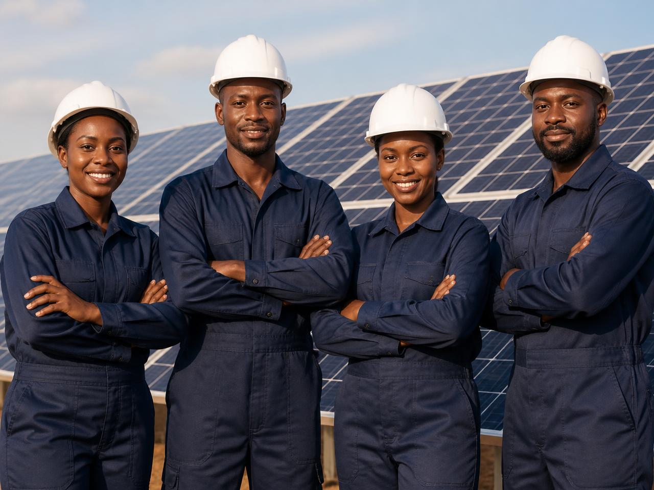 Les techniciens MAS devant une installation solaire