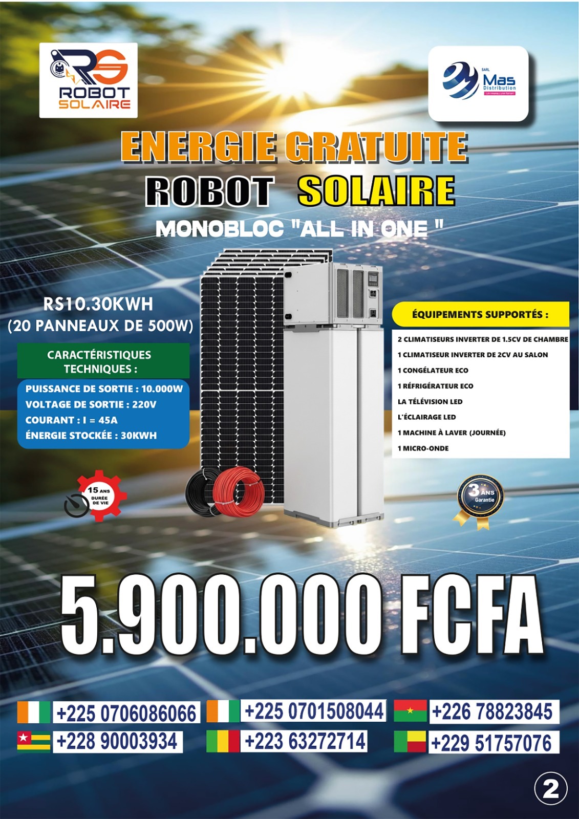 Robot Solaire Monobloc RS10.30 kWh